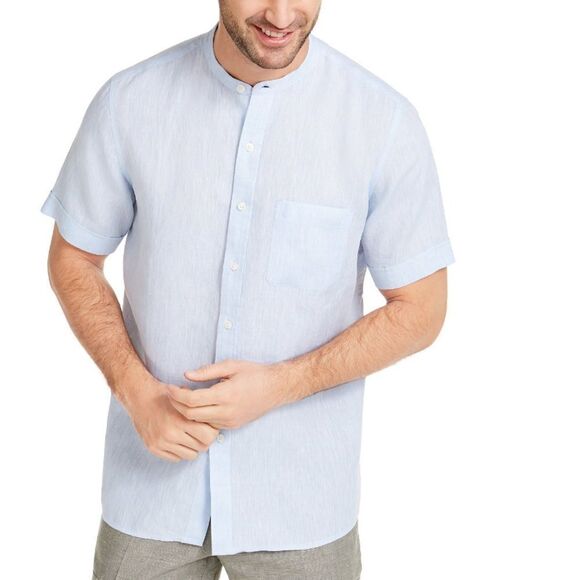 Tasso Elba Men’s Crossdye Linen Woven Short Sleeve Shirt - Picture 1 of 3